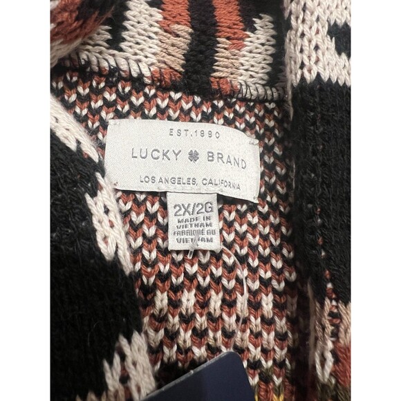 Lucky Brand Sweater Women 2X Aztec Southwestern Cardigan Shawl Collar Open Front - Picture 3 of 11
